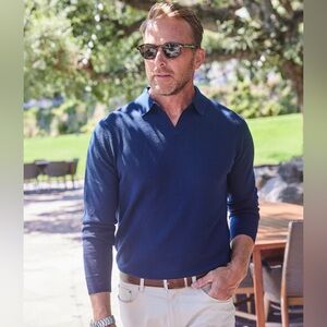 Collars & Co. Bellagio Buttonless Long Sleeve Australian Merino Wool Polo Size S